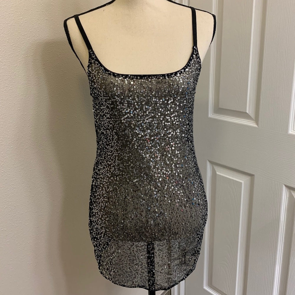 Sheer silver sequin top (M)